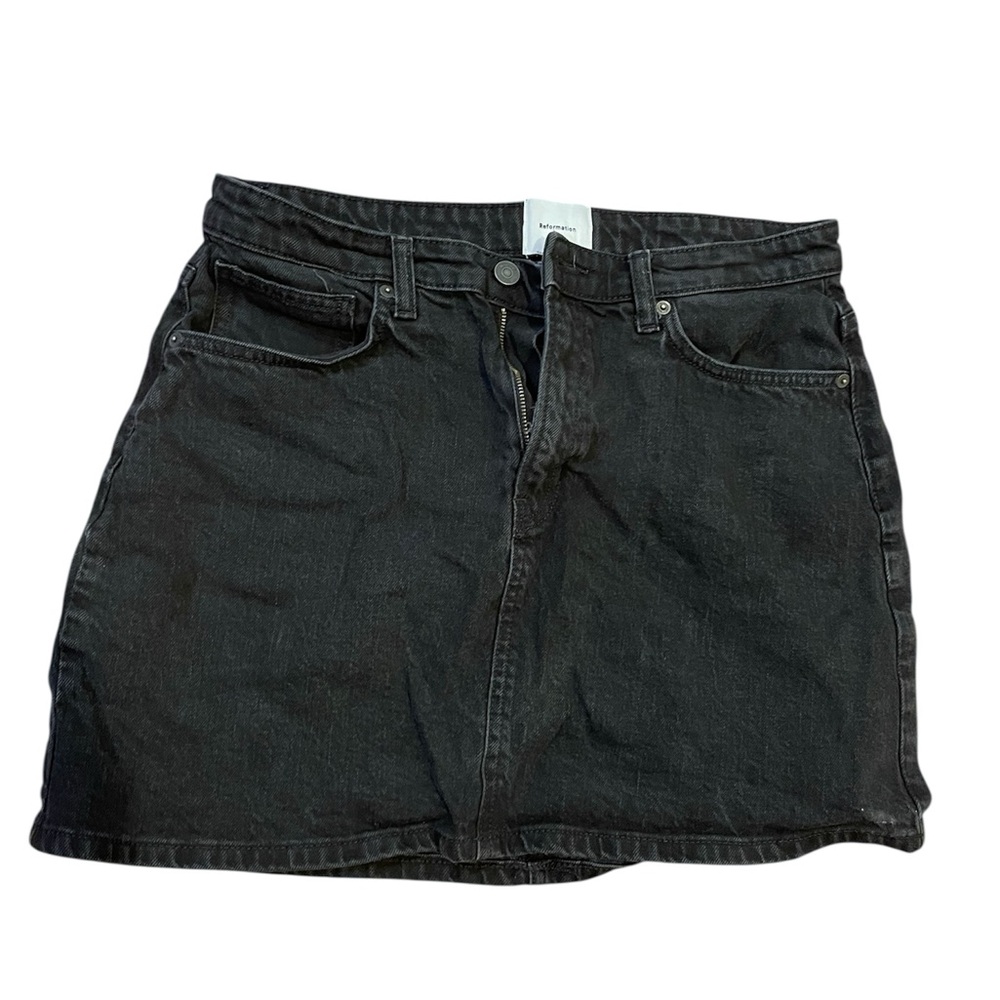 Reformation Lydia High Rise Black Denim Mini Skirt
